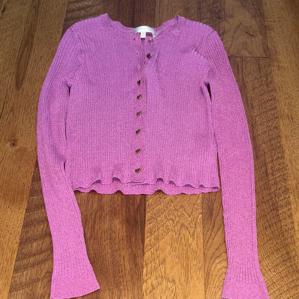 LoveShackFancy Woman’s Pink Sparkle Heart Cardigan Sweater Size XS